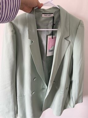 NAF NAF Double-Breasted sage Green Blazer
